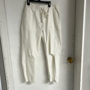 White cotton distressed pants